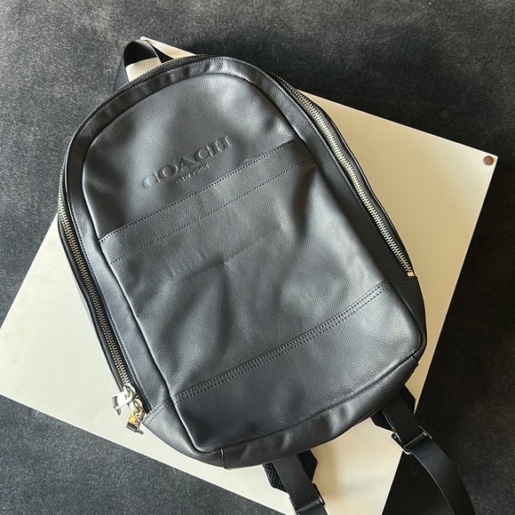 Coach Black Charles Leather Campus Backpack Bag - Picture 1 of 7